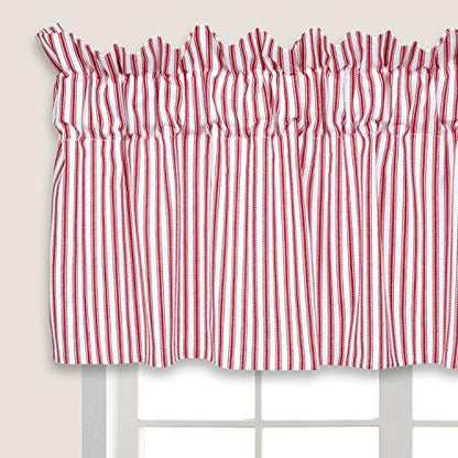 Red and White Ticking Stripe Valance Curtain - 54 W x 17 L, Fully Lined, Cotton