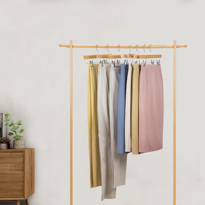 Nature Smile Deluxe Wooden Pants Hangers - Solid Lotus Wood with 2 Adjustable Clips | Pack of 10 (Natural)