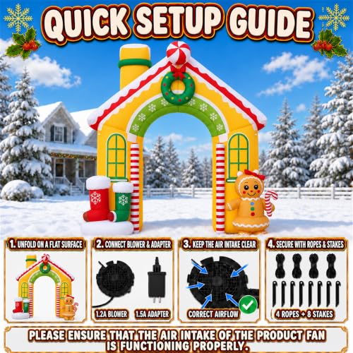 10FT Christmas Inflatable Gingerbread House Archway Outdoor Decoration