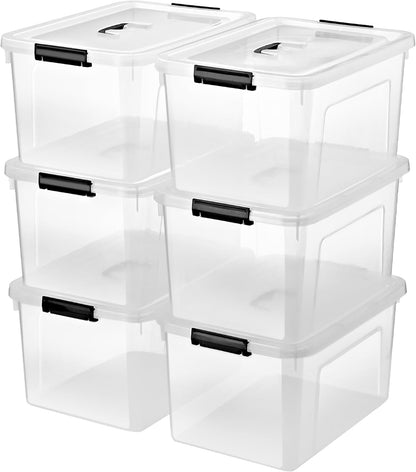 Skiennix 19 Quart Plastic Storage Bins - Stackable Clear Organizing Boxes with Lids | 6-Pack