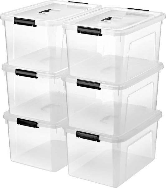 Skiennix 19 Quart Plastic Storage Bins - Stackable Clear Organizing Boxes with Lids | 6-Pack