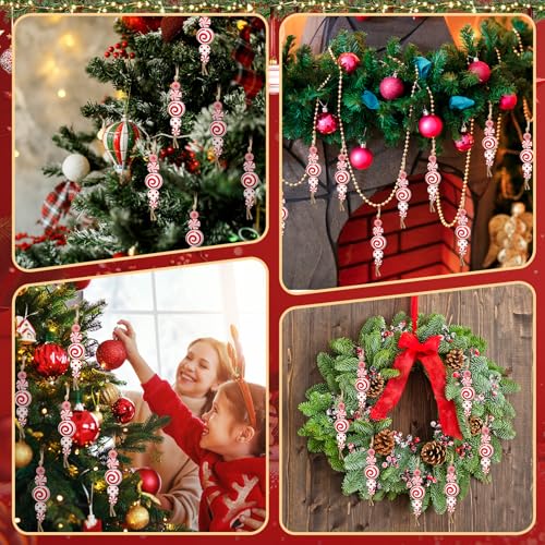 24 Christmas Candy Cane Wooden Ornaments for Holiday Decor