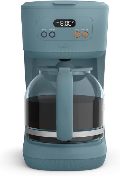 Bella 12-Cup Programmable Coffee Maker - Easy LCD Display, Auto Shutoff, Reusable Accessories, Surf Color