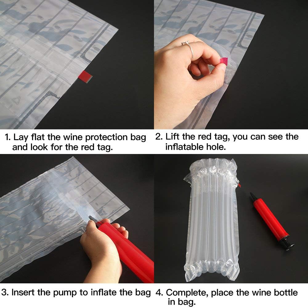 Wine Bottle Protector 6 Packs Bubble Bags With Free Pump Reusable Sleeve Travel Inflatable Air Column Cushion Bag For Packing and Safe Transportation of Glass Bottles in Airplane Cushioning