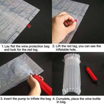 Wine Bottle Protector 6 Packs Bubble Bags With Free Pump Reusable Sleeve Travel Inflatable Air Column Cushion Bag For Packing and Safe Transportation of Glass Bottles in Airplane Cushioning