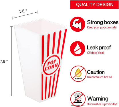 Novelty Place Classic Red & White Striped Popcorn Containers - 7.8 Inch Tall x 3.8 Inch Square (4 Pack)