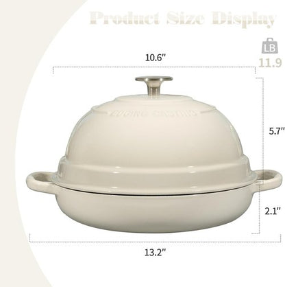 EDGING CASTING Enameled Cast Iron Dutch Oven - 6 Quart Round Pot for Perfect Sourdough Baking | White