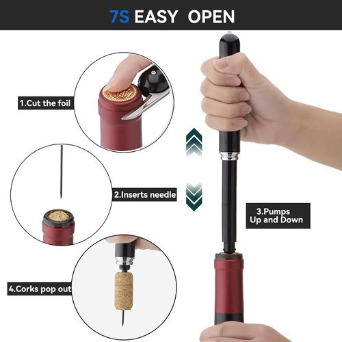 Corkscrew Wine Opener with Foil Cutter Air Pump Wine Bottle Opener Easy-Open Portable Handheld Travel Wine Cork Screw Remover for Wine Lovers