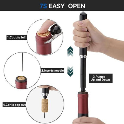 Corkscrew Wine Opener with Foil Cutter Air Pump Wine Bottle Opener Easy-Open Portable Handheld Travel Wine Cork Screw Remover for Wine Lovers