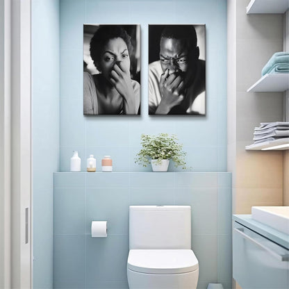 Skiennix Funny Bathroom Canvas Wall Art - Black & White Comedy Movie Posters | Ready to Hang (8x10in)