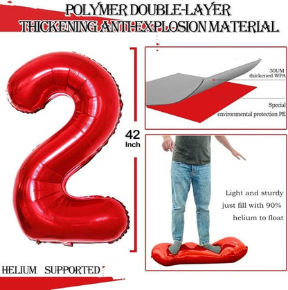 GOER 20th Birthday Balloons - 42 Inch Jumbo Red Foil Helium Decorations for Anniversary Celebrations