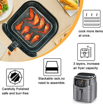 BYKITCHEN 8-Inch Square Air Fryer Rack - 3-Piece Stackable Stainless Steel Dehydrator Set for Cosori & Ninja Pro XL