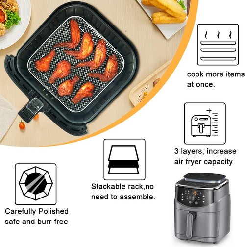 BYKITCHEN 7-Inch Air Fryer Rack - Stackable Stainless Steel Accessory for Ninja & Cosori Air Fryers