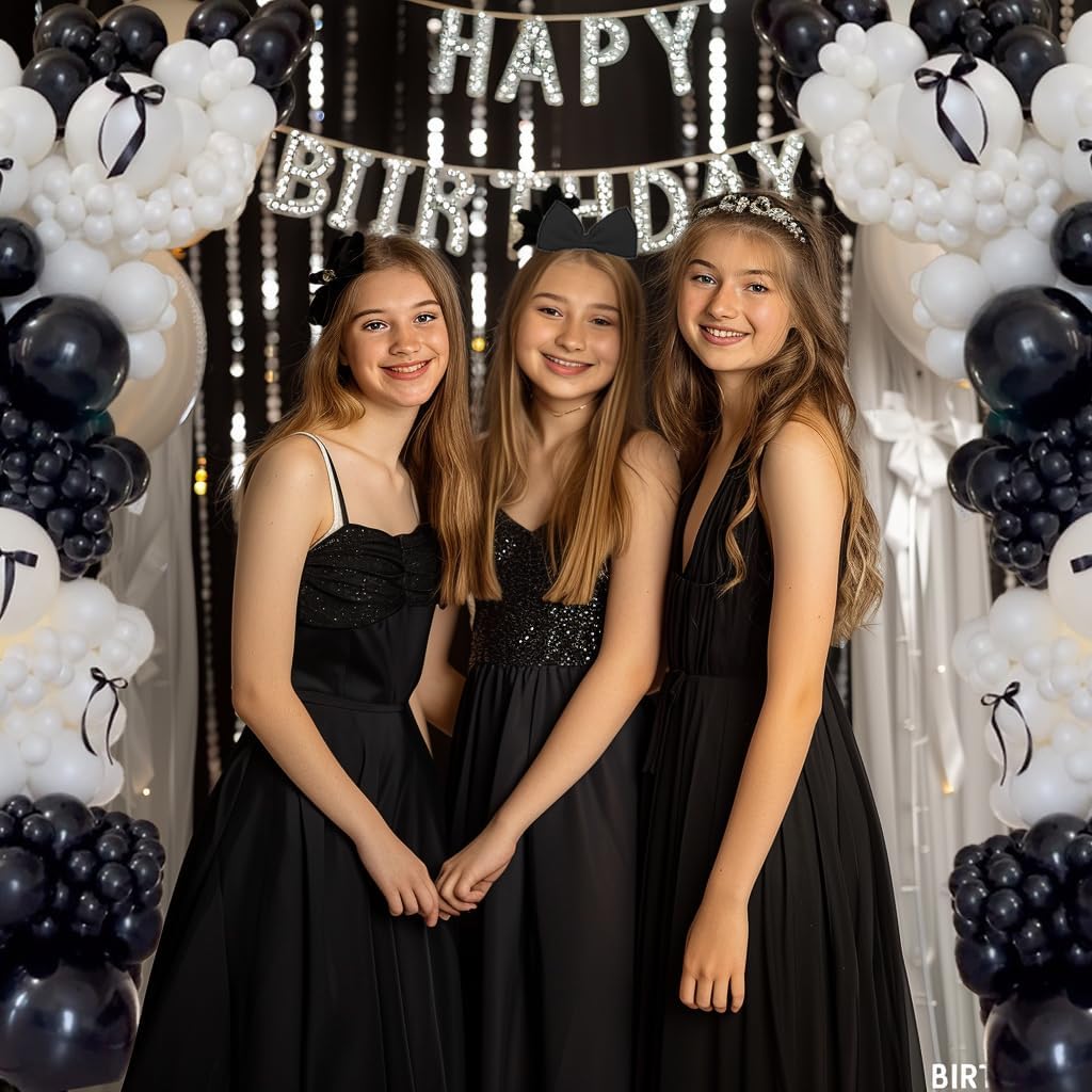 Black Bow Birthday Party Decorations - 122pcs Double Stuffed Pearl & Foil Balloons for Girls' Celebrations