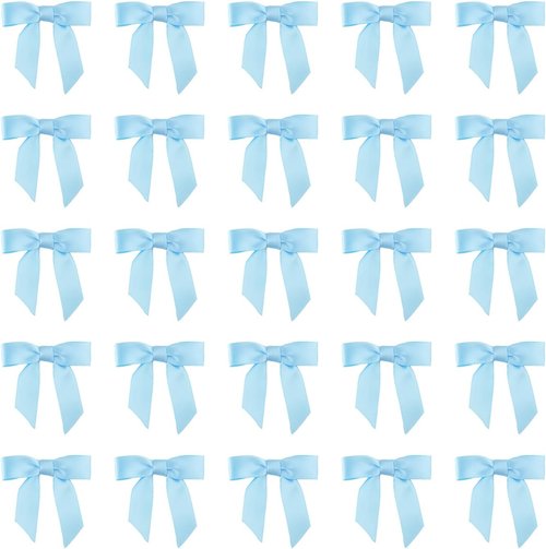 7Rainbows 50pcs Light Blue Satin Ribbon Mini Bows - Perfect for Crafting, Sewing & Gift Wrapping