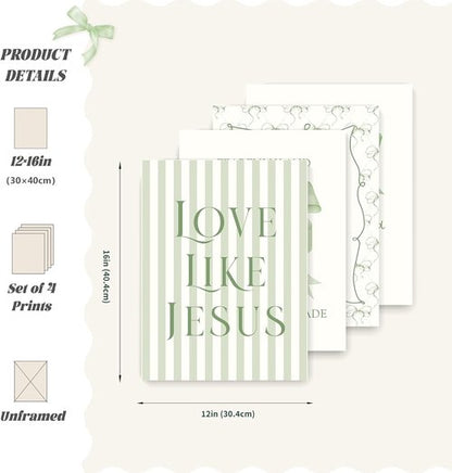 LARTSFRO Coquette Wall Art Decor | Sage Green Bow Posters for Bedroom & Bathroom | Set of 4 Unframed 12x16 Inch