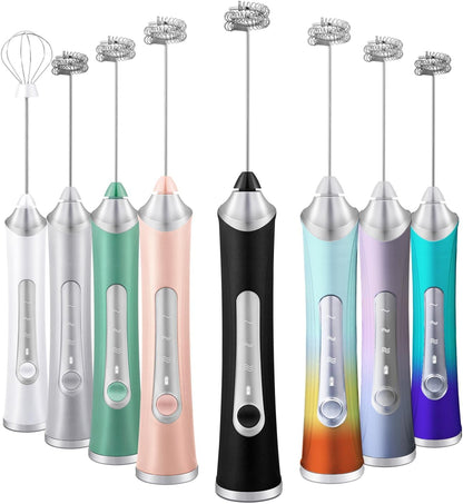 Skiennix Rechargeable Milk Frother - Handheld Coffee Mixer with 3 Speeds & Stand | Black