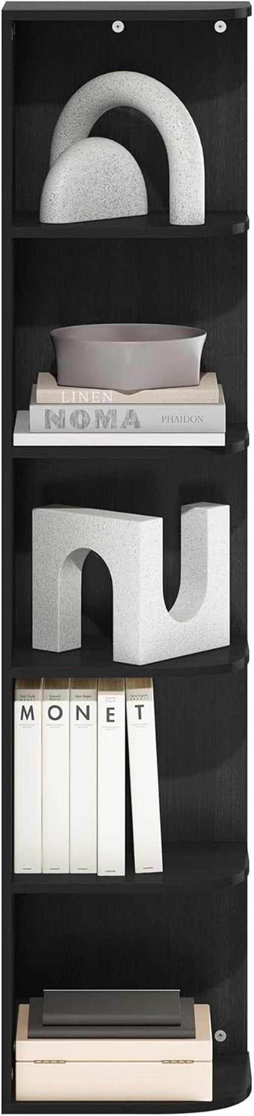Furinno PASIR 5-Tier Corner Bookshelf - Stylish Open Shelf Bookcase for Living Room, Bedroom & Office | Blackwood 9.3 x 12 x 51.7