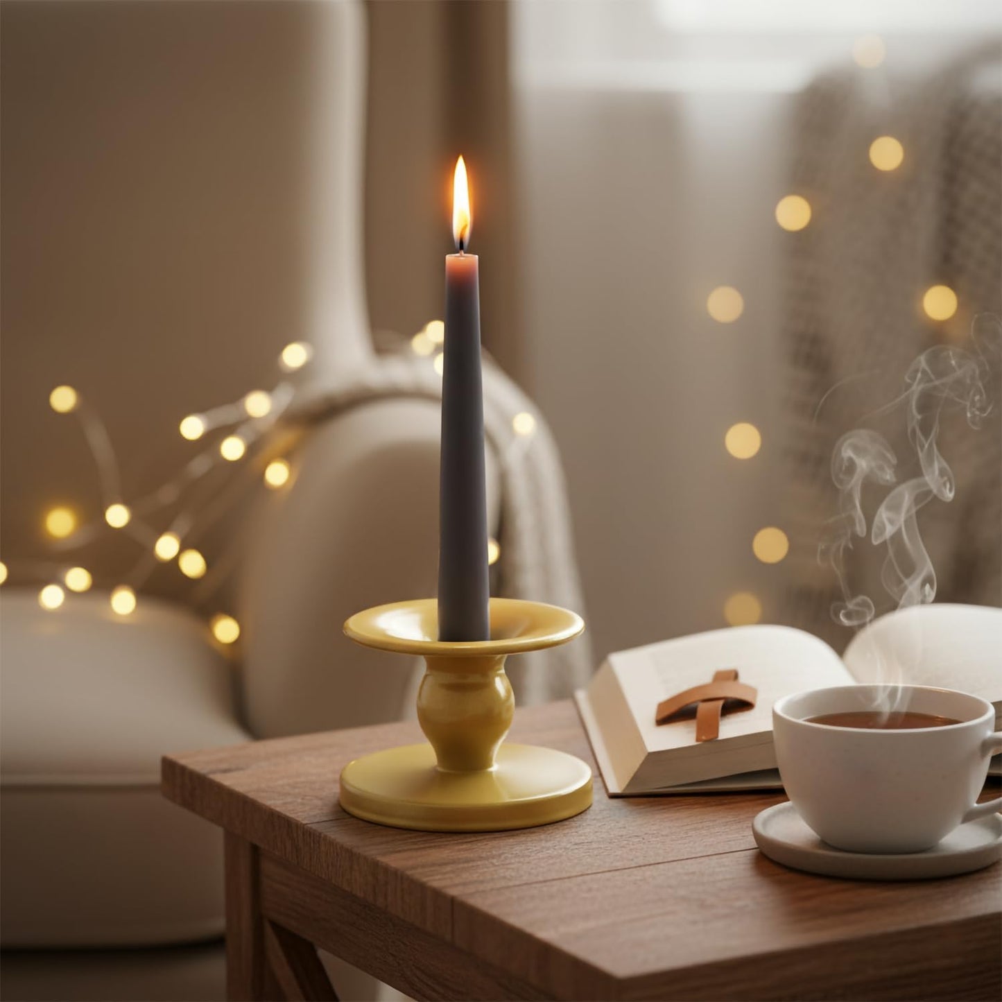 Table Gold Candle Holders - Set of 2 | Reversible Metal Stands for Pillar & Taper Candles | Elegant Home Décor for Weddings & Special Occasions