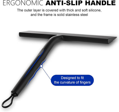 Skiennix Shower Squeegee - Stainless Steel Glass Cleaner with Silicone Blade & No-Drill Hook