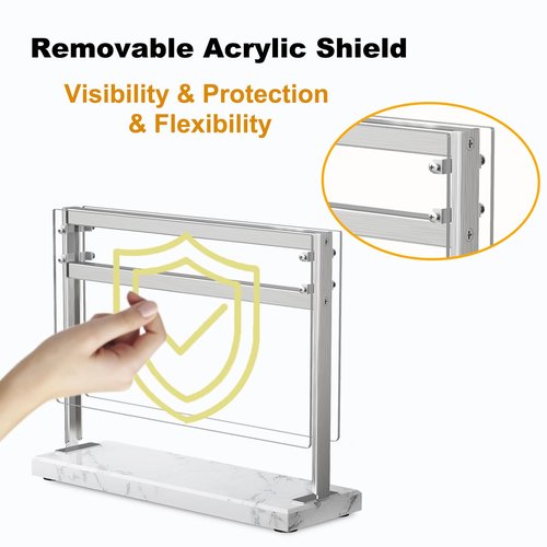 HomeSimplex Acrylic Shield Magnetic Knife Block Holder - Marble Base Magnetic Knife Stand for Counter Top -Double Sided Magnetic Knife Holder -Stainless Steel Kitchen Knife Block without Knives -White