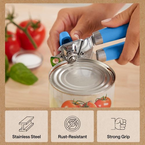 GORILLA GRIP Heavy Duty Can Opener - Stainless Steel with Comfortable Handle | Multifunctional Kitchen Tool in Aqua