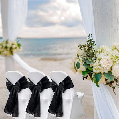 Skiennix Satin Chair Sashes Bows - 12PCS Elegant Ribbon Ties for Wedding & Party Decor | Black