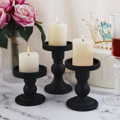 Skiennix 3-Piece Black Glass Candlestick Set - Elegant Crystal Holders for Weddings & Home Decor