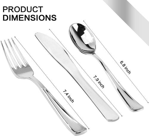 M MCIRCO Silver Dinnerware Set - 175 Pieces with Silver Rim Plates, Cups & Napkins for 25 Guests