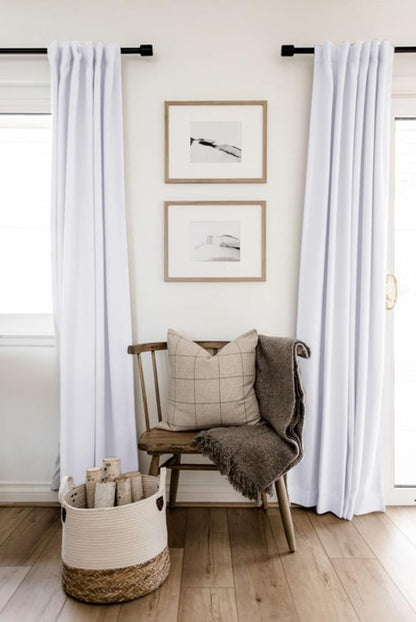 Skiennix 100% Blackout Linen Curtains - Thermal Insulated Drapes for Bedroom | 42" W x 45" L, Bright White, 2 Panels Set