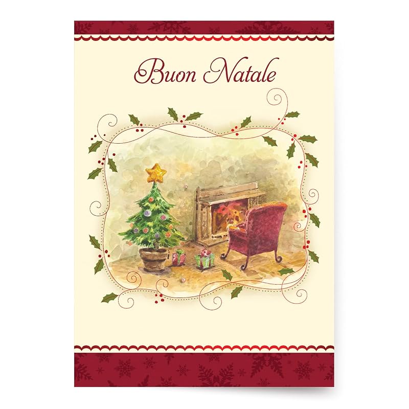 Italian Christmas Greeting Cards Pack – 6, Buon Natale with Red Foil Embossing