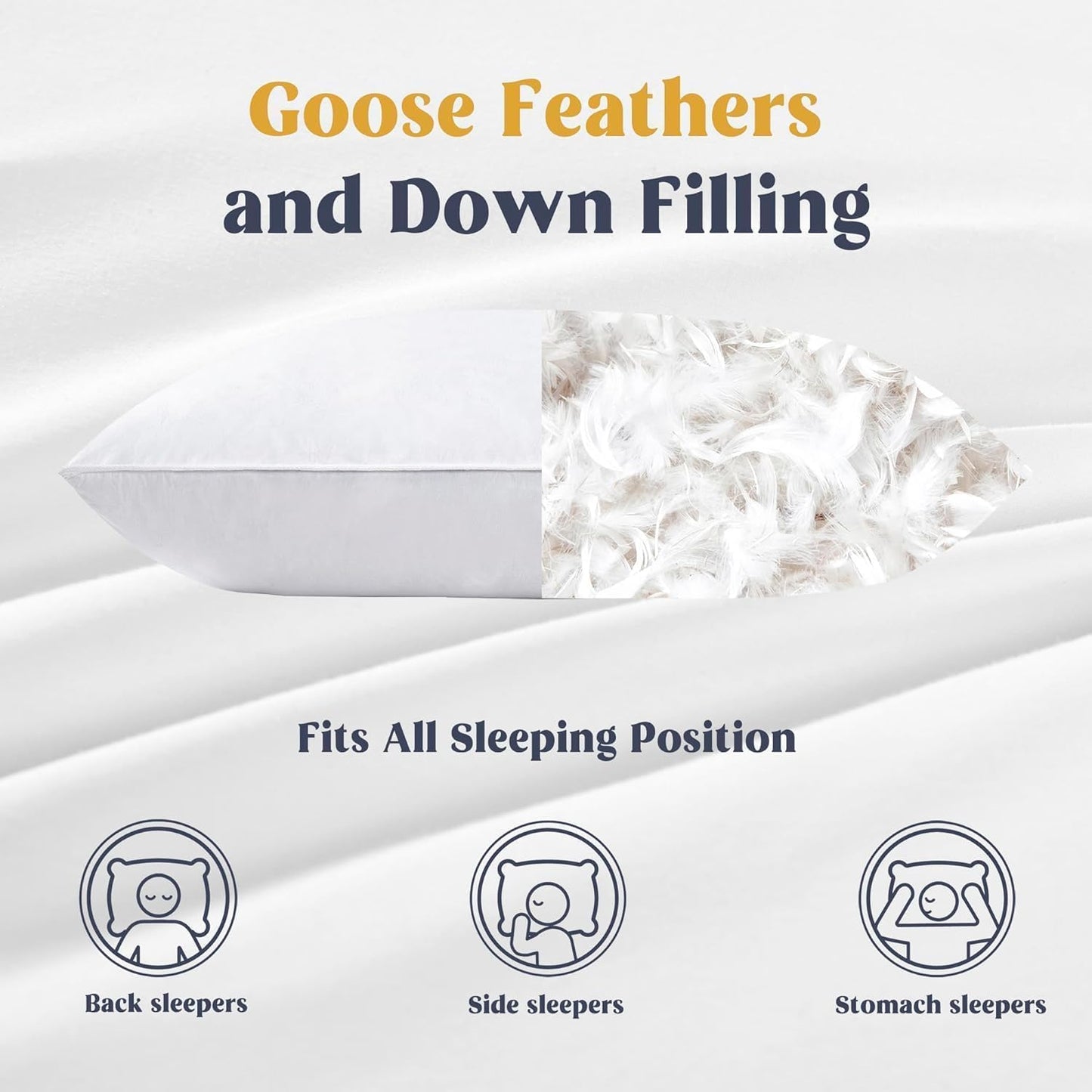 Puredown® Goose Feather & Down Pillows - 100% Cotton Cover, Set of 2, Standard Size for Ultimate Comfort