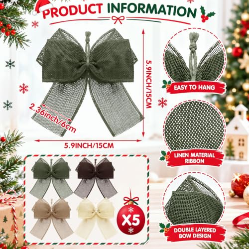 Neutral Burlap Bow Set - 20 Rustic Christmas Decorations 5.9 x 5.9 Inches (Variation of THIS listing)