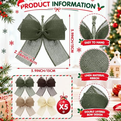 Neutral Burlap Bow Set - 20 Rustic Christmas Decorations 5.9 x 5.9 Inches (Variation of THIS listing)