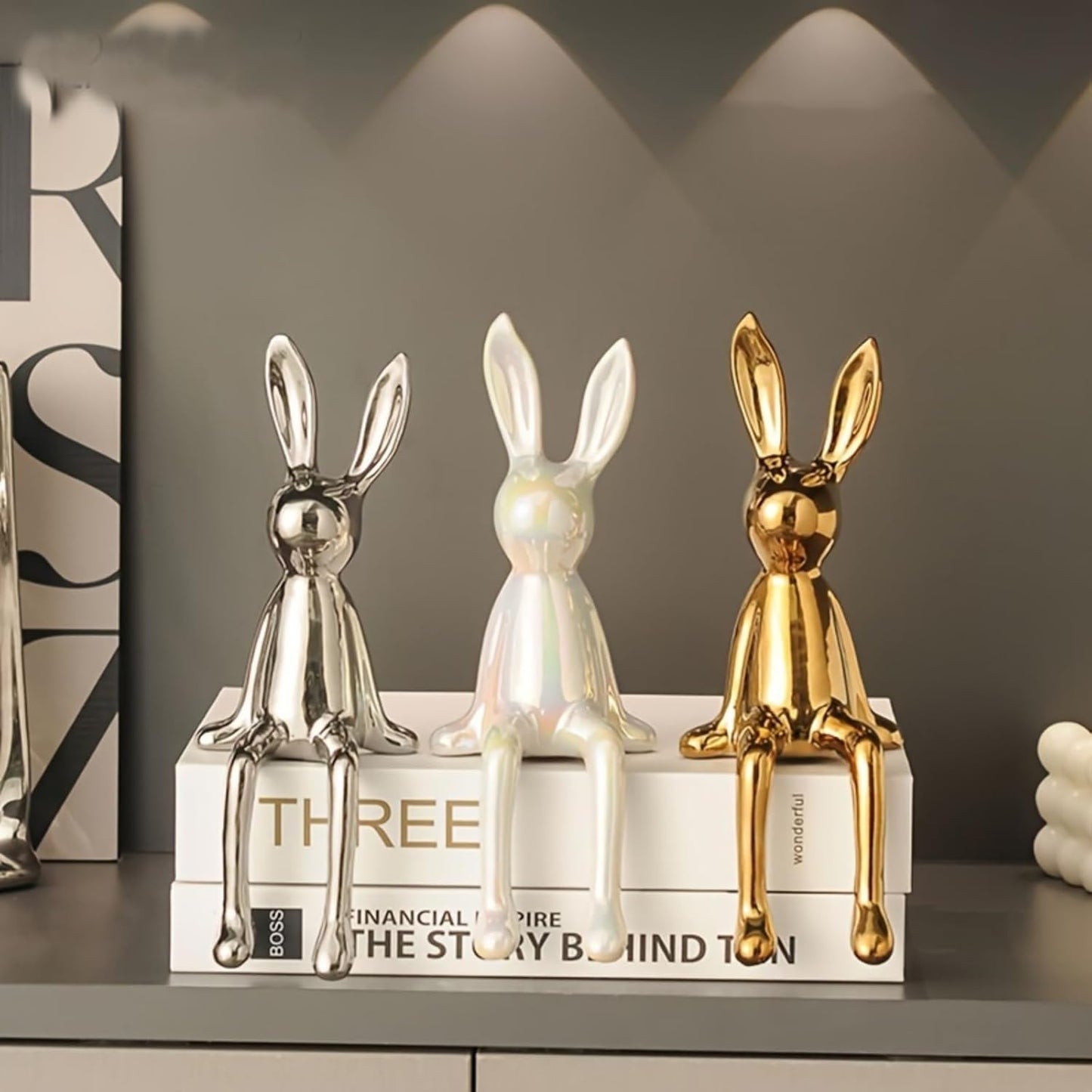 Skiennix Ceramic Long-Eared Rabbit Statue - Elegant Home Decor Accent in Gold Finish
