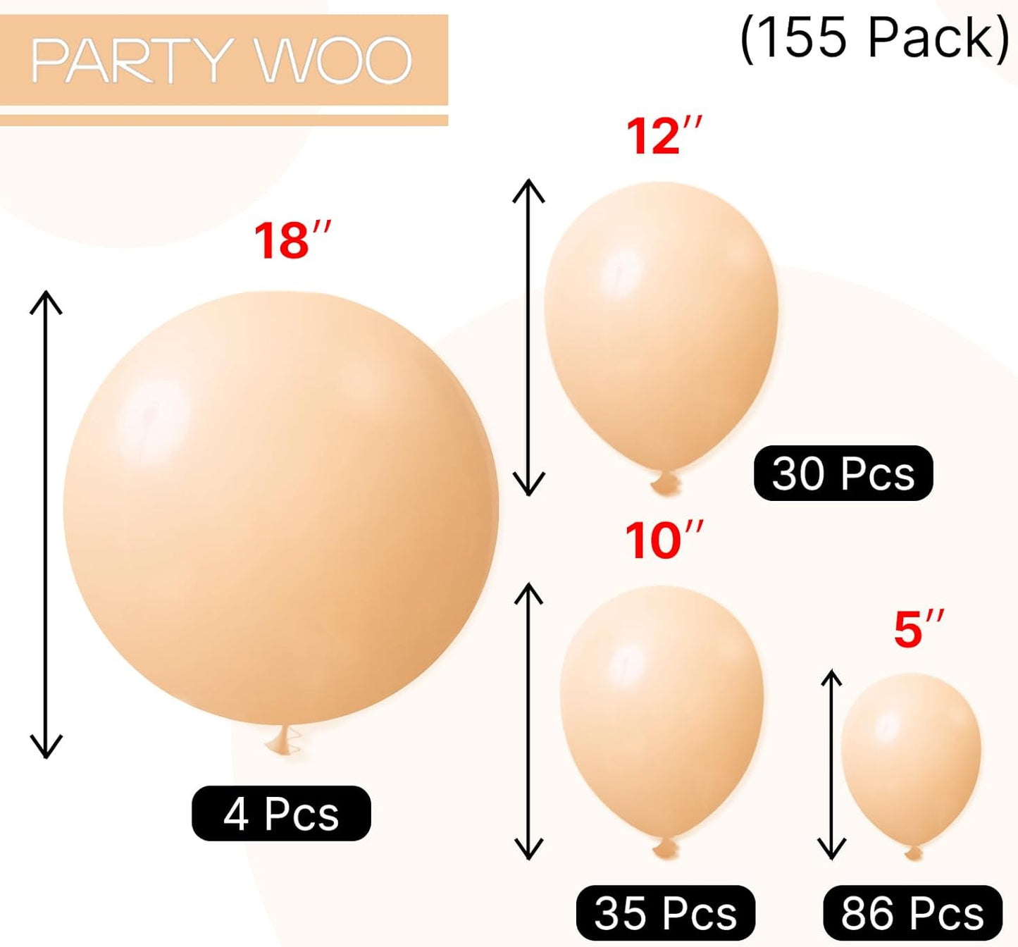 PartyWoo Nude Balloons - 155-Piece Boho Fall Balloon Arch Kit | 18", 12", 10", 5" Sizes for Graduation & Baby Showers