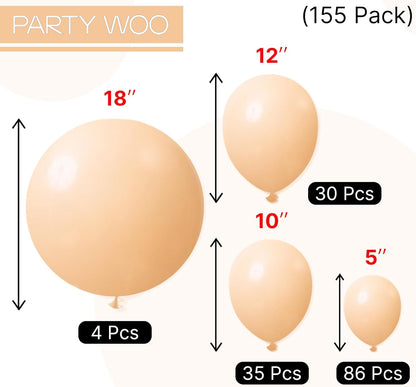 PartyWoo Nude Balloons - 155-Piece Boho Fall Balloon Arch Kit | 18", 12", 10", 5" Sizes for Graduation & Baby Showers