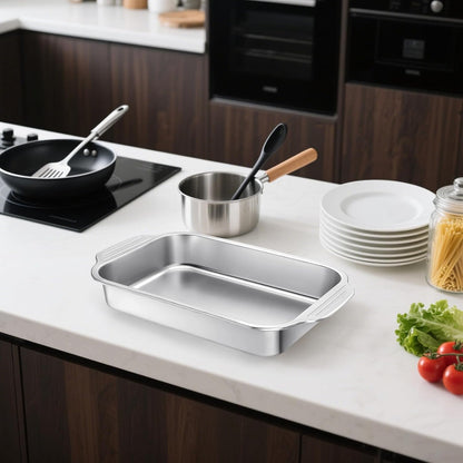 Skiennix Stainless Steel Cake Pan Set - 4 Pcs with Handles | 9 x 13 Inch Baking Bakeware for Casseroles, Fish, and More