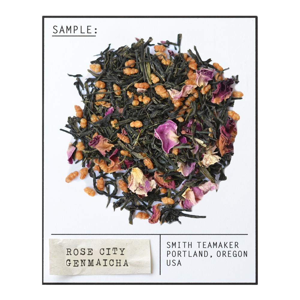 Smith Teamaker | Rose City Genmaicha No. 1912 - Sencha, Genmai, Mao Feng Green Tea & Rose Petals | Caffeinated Roasted Rice Full Leaf Green Tea Blend (15 Sachets, 1.26oz each)