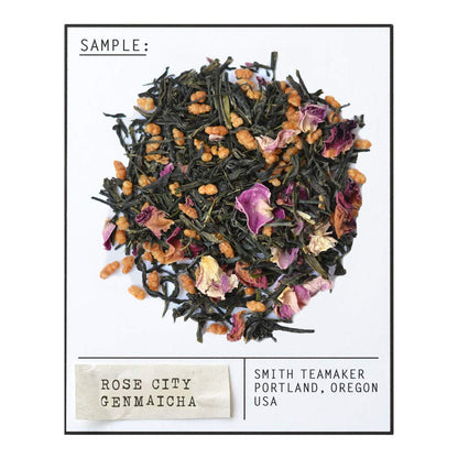 Smith Teamaker | Rose City Genmaicha No. 1912 - Sencha, Genmai, Mao Feng Green Tea & Rose Petals | Caffeinated Roasted Rice Full Leaf Green Tea Blend (15 Sachets, 1.26oz each)