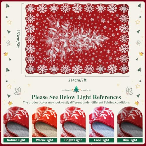 Christmas Area Rug 5x7 Snowflake & Tree - Washable Non-Slip Holiday Carpet