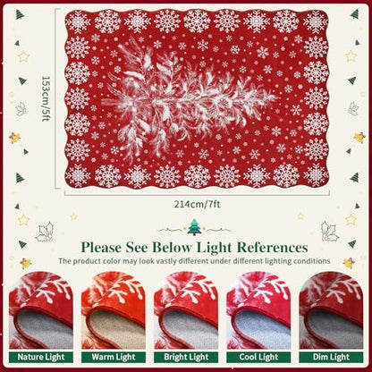 Christmas Area Rug 5x7 Snowflake & Tree - Washable Non-Slip Holiday Carpet