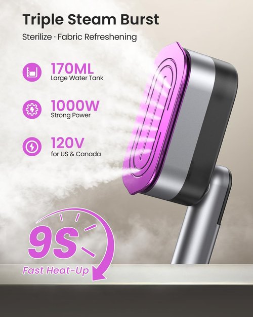 LOXP 2-in-1 Handheld Steamer - 1000W Travel Iron with Fast Heat-Up, Leak-Proof 170mL Tank, Portable Wrinkle Remover