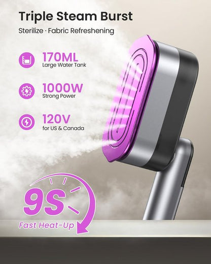 LOXP 2-in-1 Handheld Steamer - 1000W Travel Iron with Fast Heat-Up, Leak-Proof 170mL Tank, Portable Wrinkle Remover