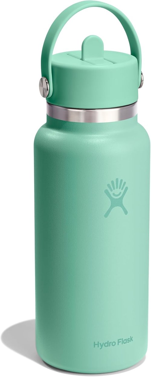 Hydro Flask Water Bottle - Insulated Stainless Steel - 32 Oz Wide Mouth with Flex Straw Lid in Mermaid Green