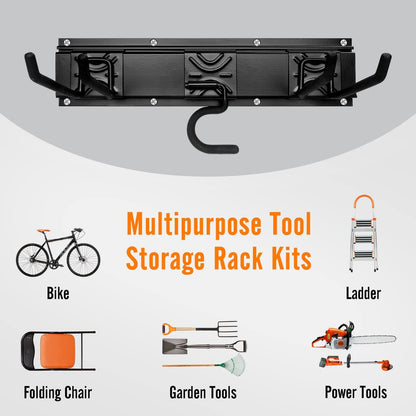 SMARTOLOGY Heavy-Duty Steel Garage Tool Storage Rack - 150 lbs Capacity | Weather-Resistant Wall Mount Organizer for Shovels & Ladders