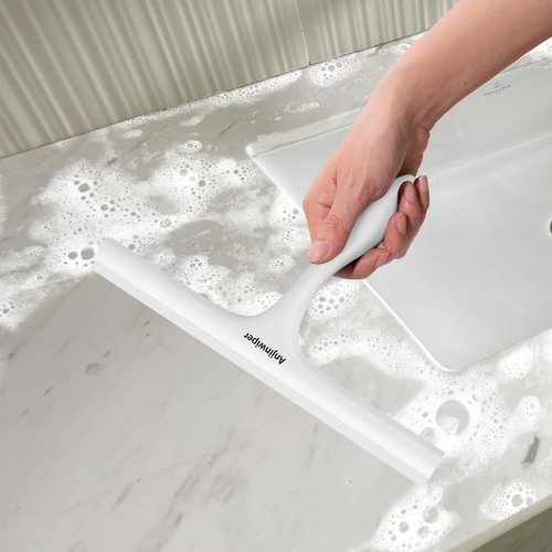Anjinwiper All-Purpose Shower Squeegee for Shower Glass Door with Adhesive Hook, Silicone Squeegee for Shower Doors, Bathroom, Windows, Mirrors, Shower Cleaner Tool Household Squeegee(10 inch-White)