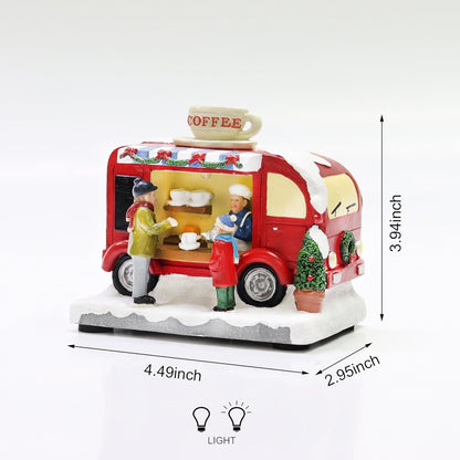 Moments In Time Christmas Coffee Truck Village Scene - Lighted LED Holiday Decor, Hand-Painted Polyresin
