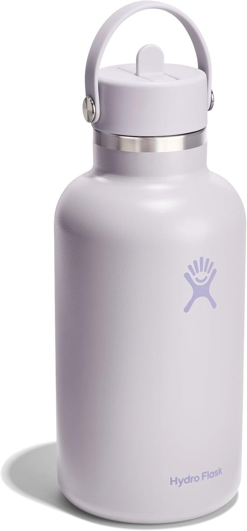 Hydro Flask Water Bottle - Insulated Stainless Steel - Leakproof Wide Straw Lid, 64 Oz Cloud Pink