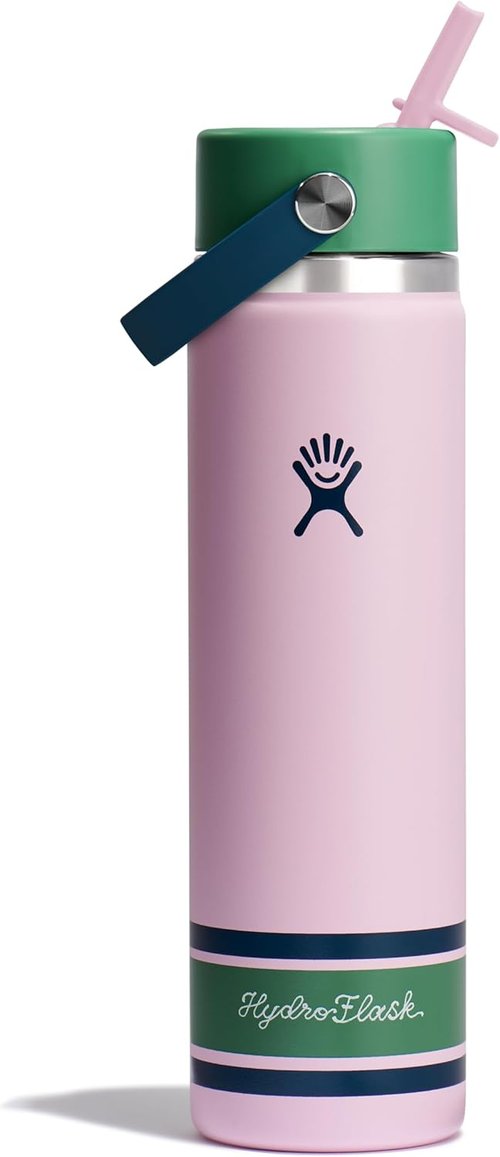 Hydro Flask Water Bottle - Insulated Stainless Steel with Wide Mouth Flex Straw Lid | 24 Oz Campus Pink